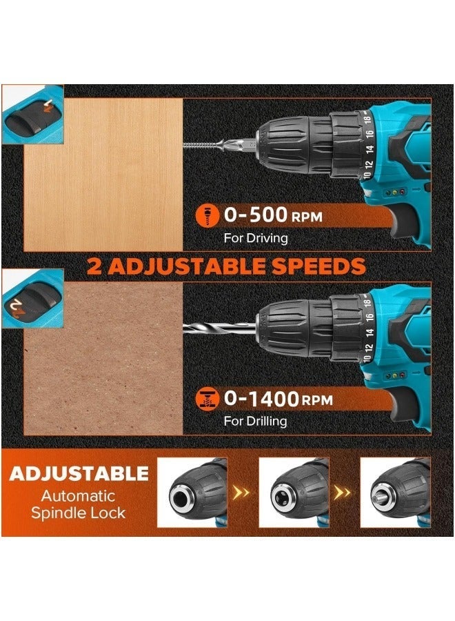 ALongDeng 48V Cordless Drill Set Power Drill Kit with 2 Pcs Battery 25 Position 2 Variable Speed 3/8'' Keyless Chuck Fast Charger and 33 Pcs Accessories with Case - Image 5